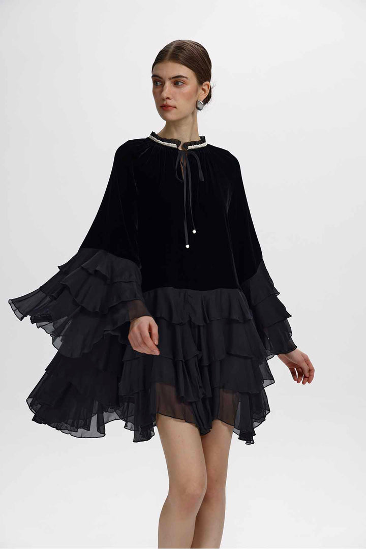 Saskia Ruffled Velvet Mini Dress