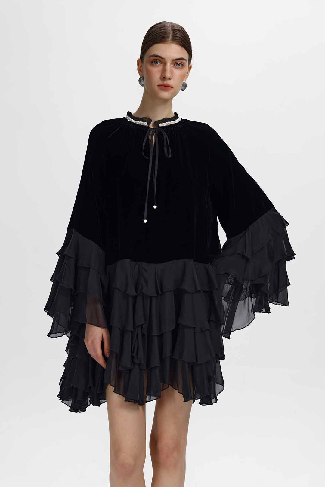 Saskia Ruffled Velvet Mini Dress