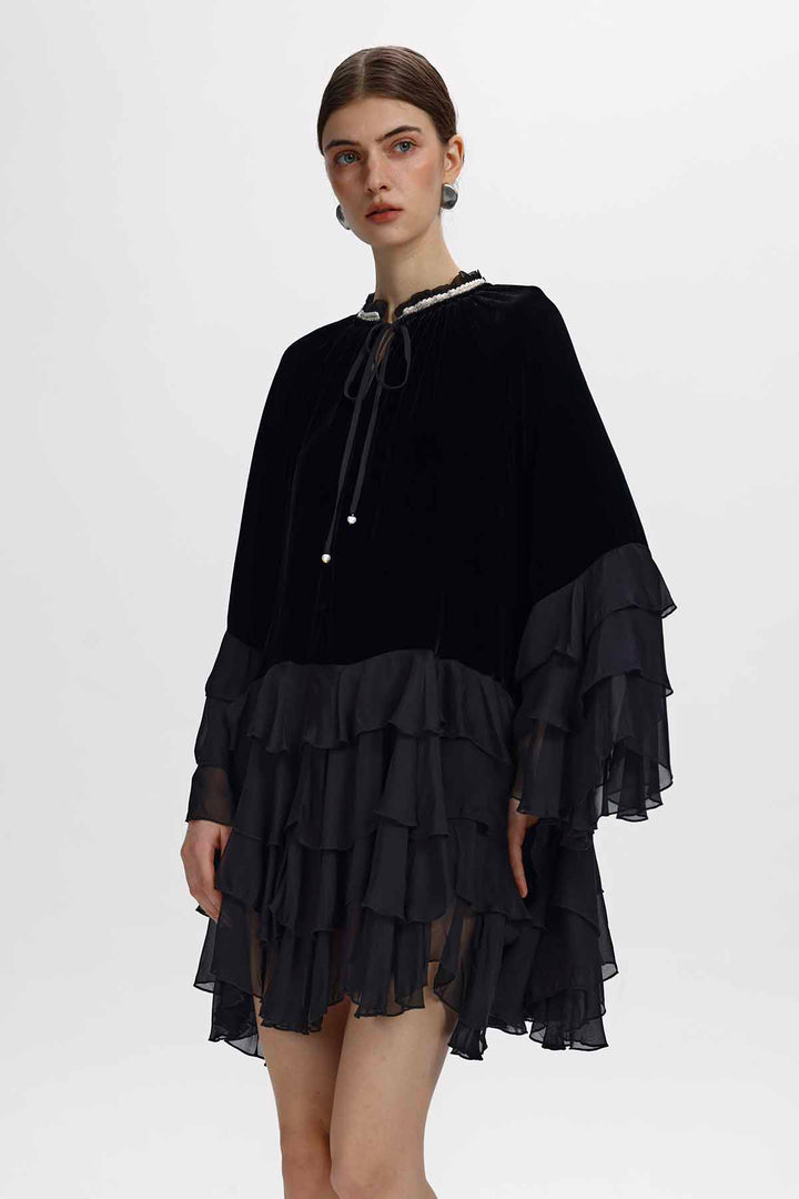 Saskia Ruffled Velvet Mini Dress