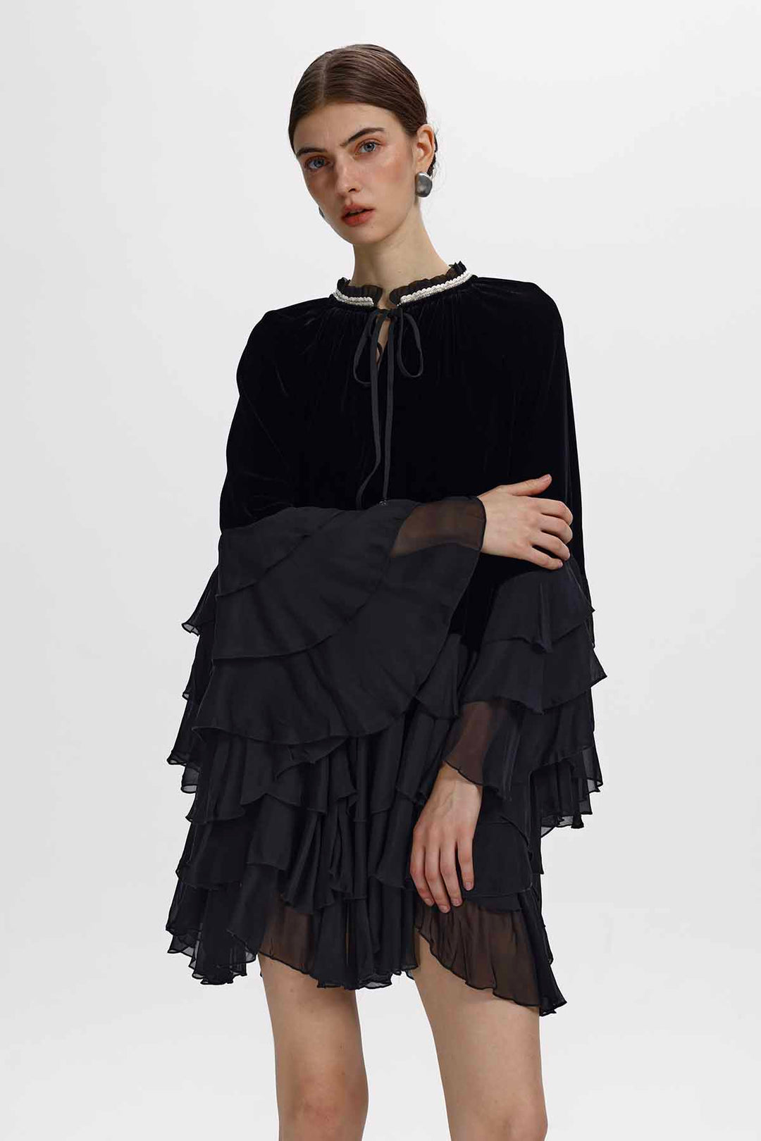 Saskia Ruffled Velvet Mini Dress