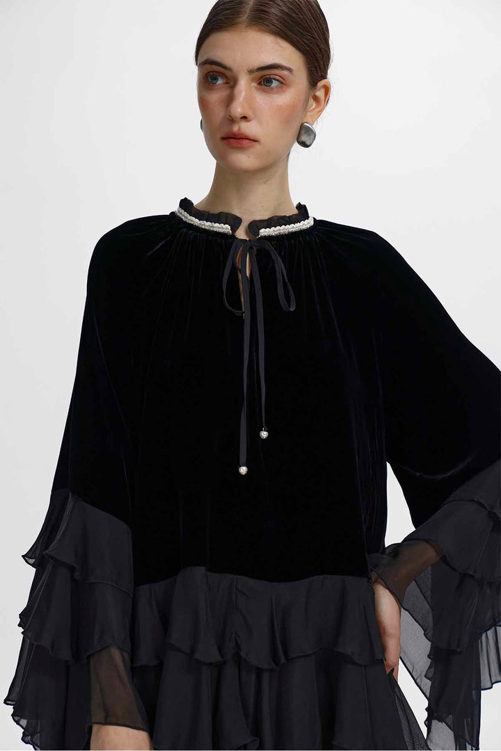 Saskia Ruffled Velvet Mini Dress