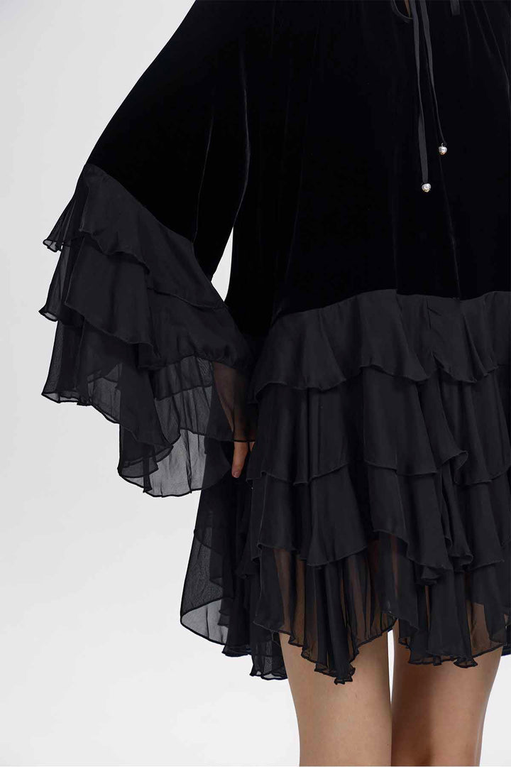 Saskia Ruffled Velvet Mini Dress