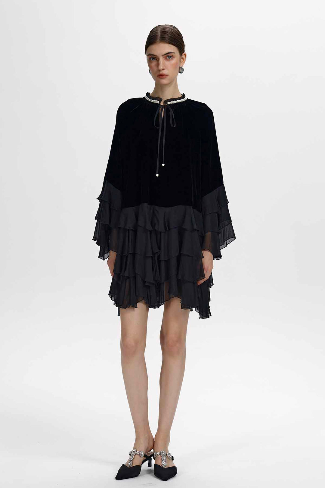 Saskia Ruffled Velvet Mini Dress