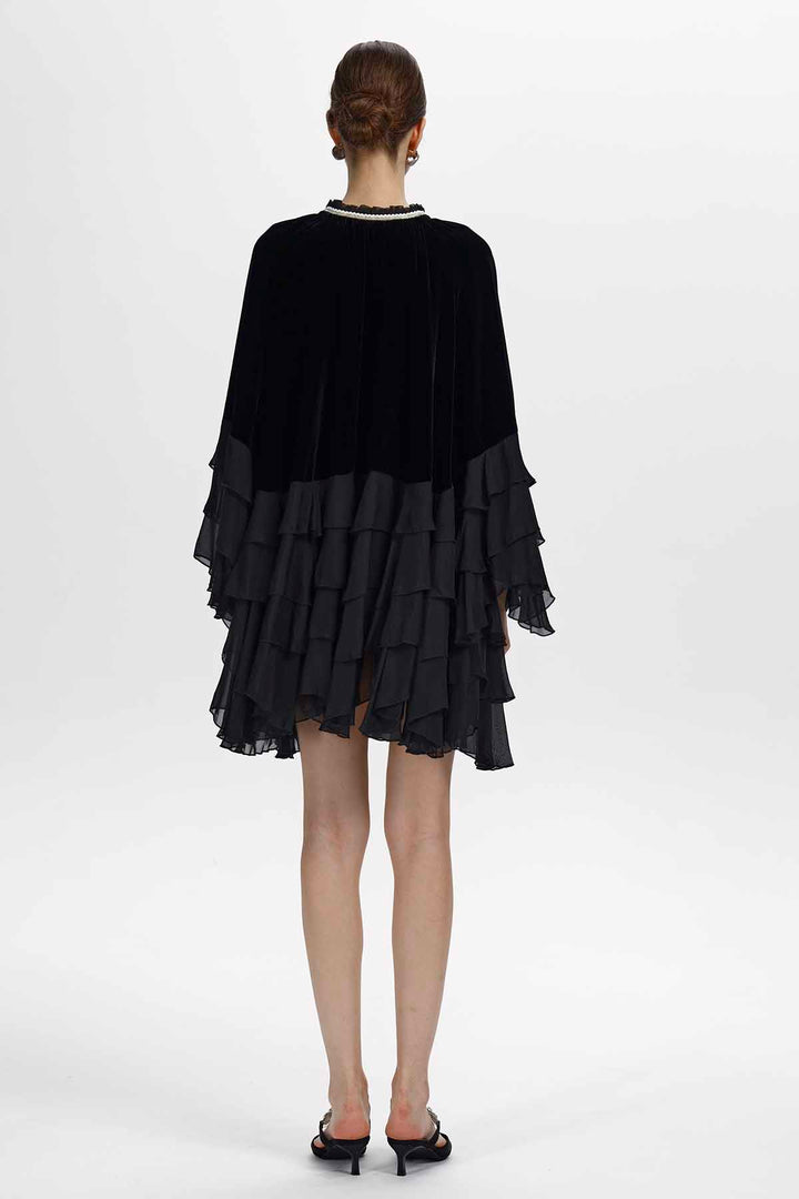 Saskia Ruffled Velvet Mini Dress