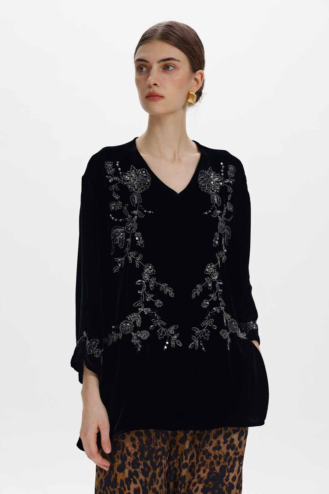 Clotilde Floral Beaded Velvet Top