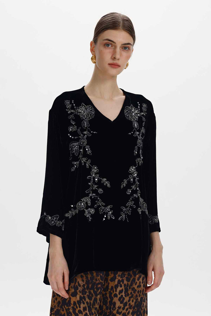 Clotilde Floral Beaded Velvet Top