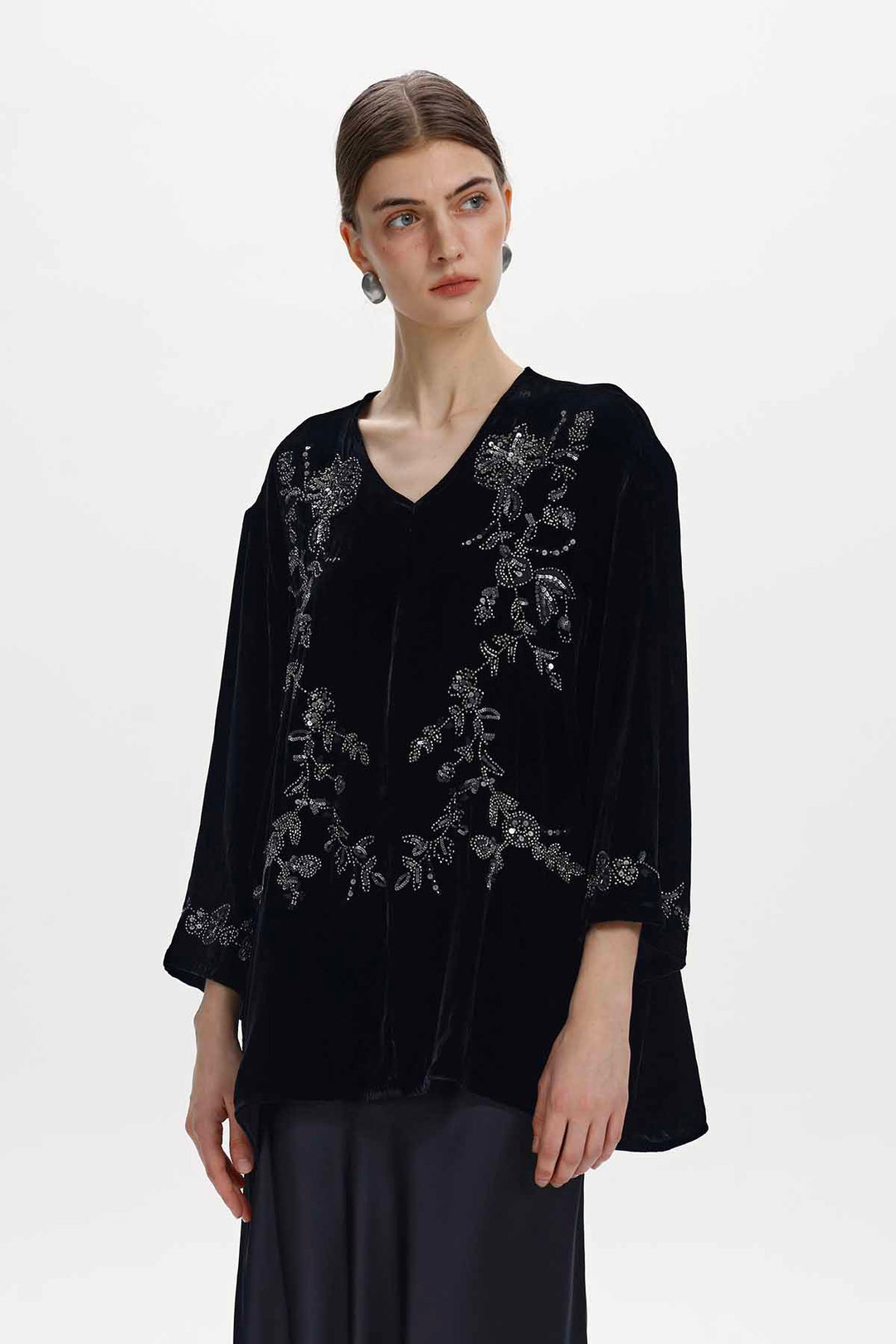 Clotilde Floral Beaded Velvet Top