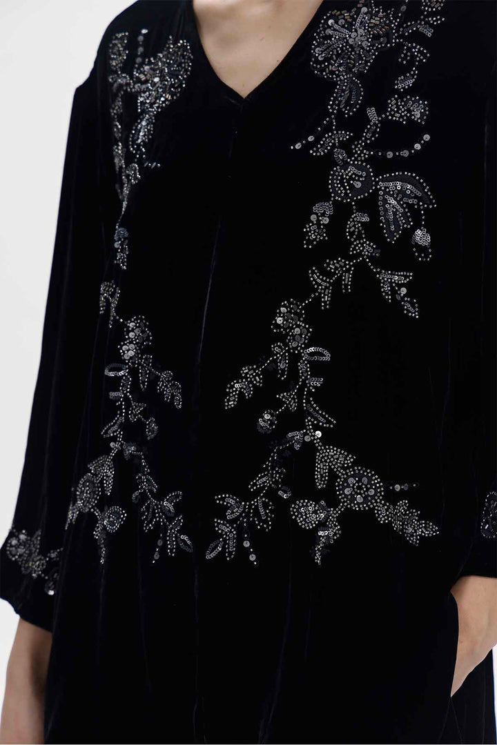 Clotilde Floral Beaded Velvet Top