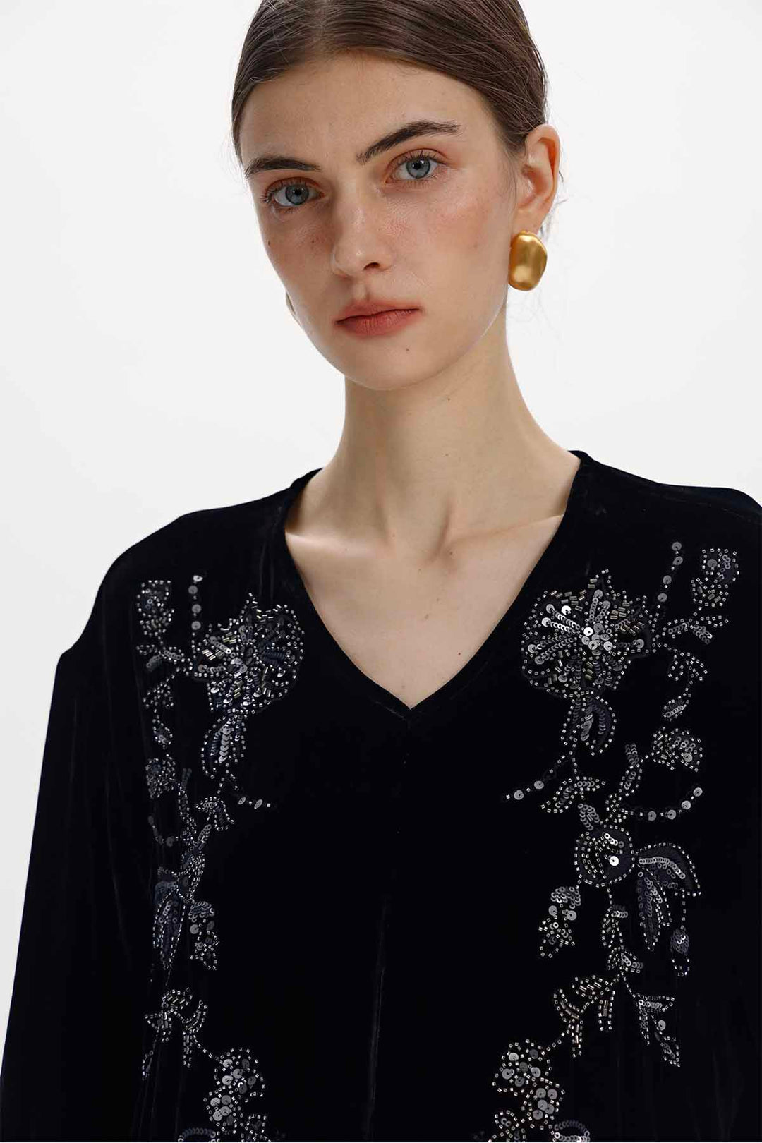 Clotilde Floral Beaded Velvet Top