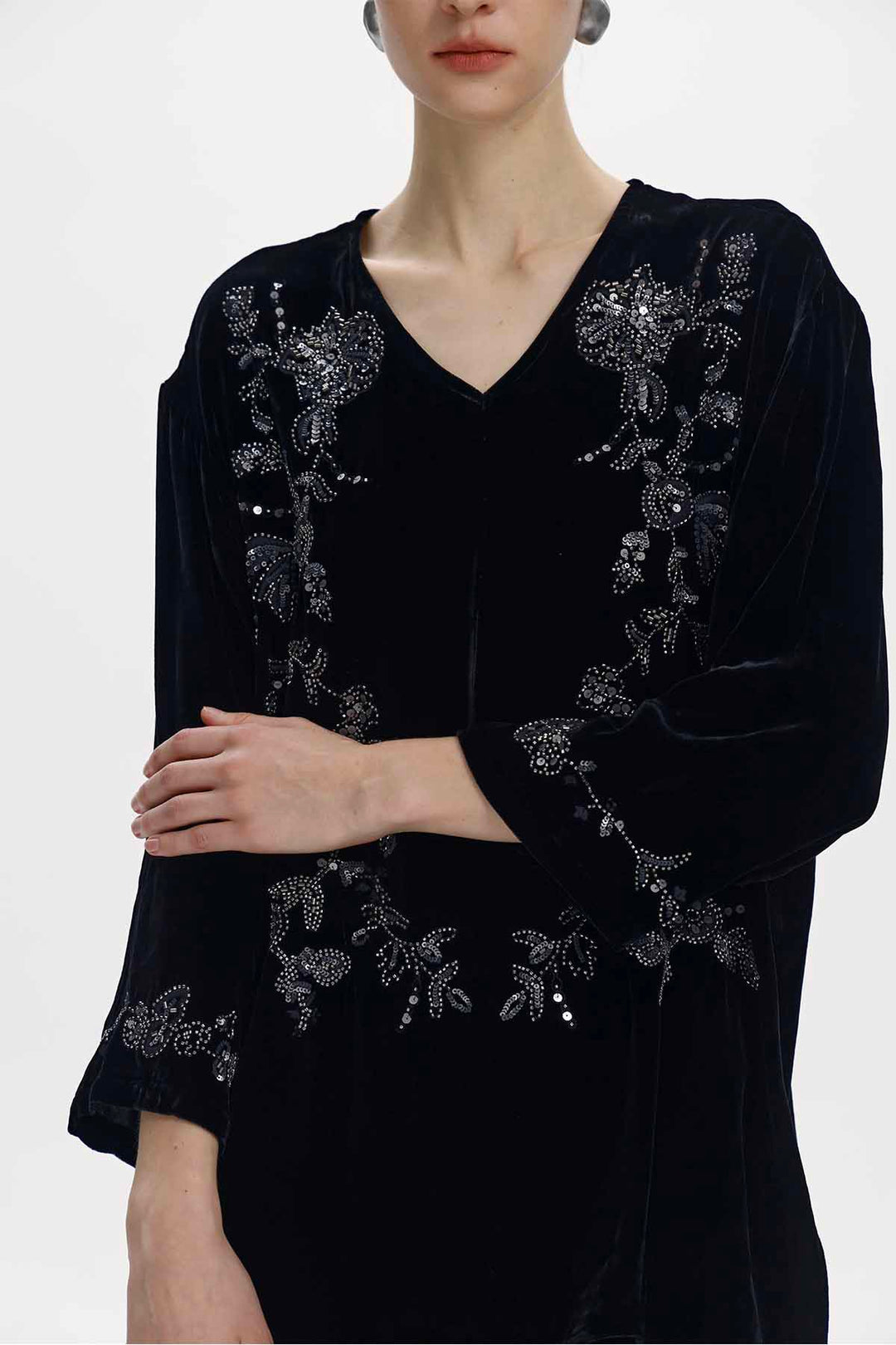 Clotilde Floral Beaded Velvet Top