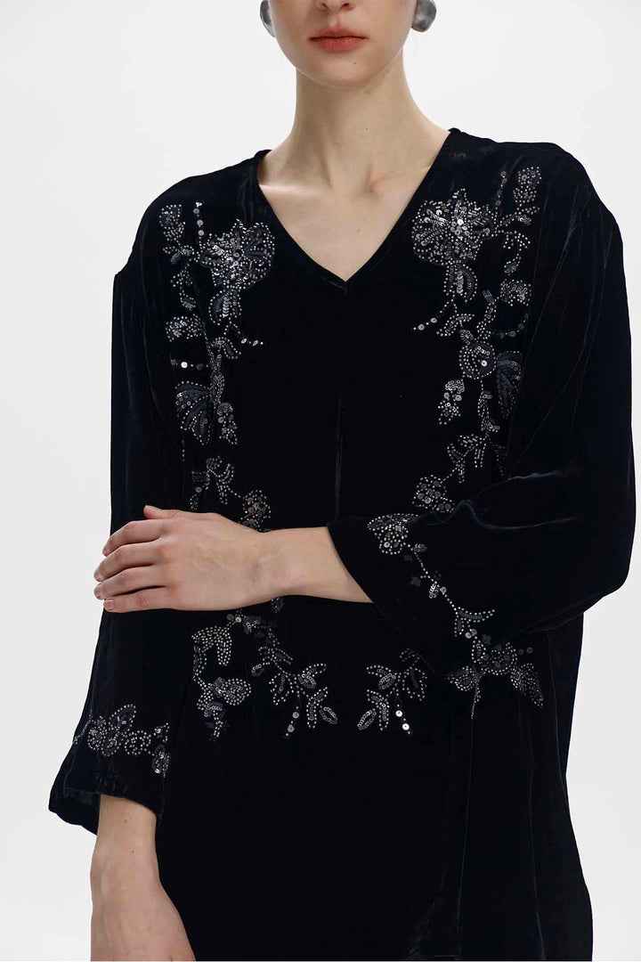 Clotilde Floral Beaded Velvet Top