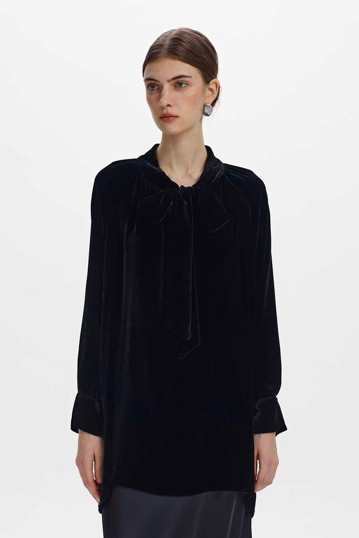 Ariadne Bow Neck Velvet Top