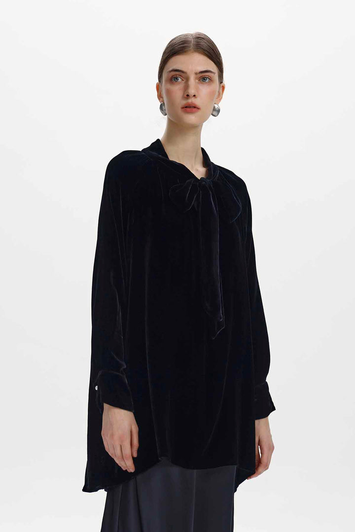 Ariadne Bow Neck Velvet Top