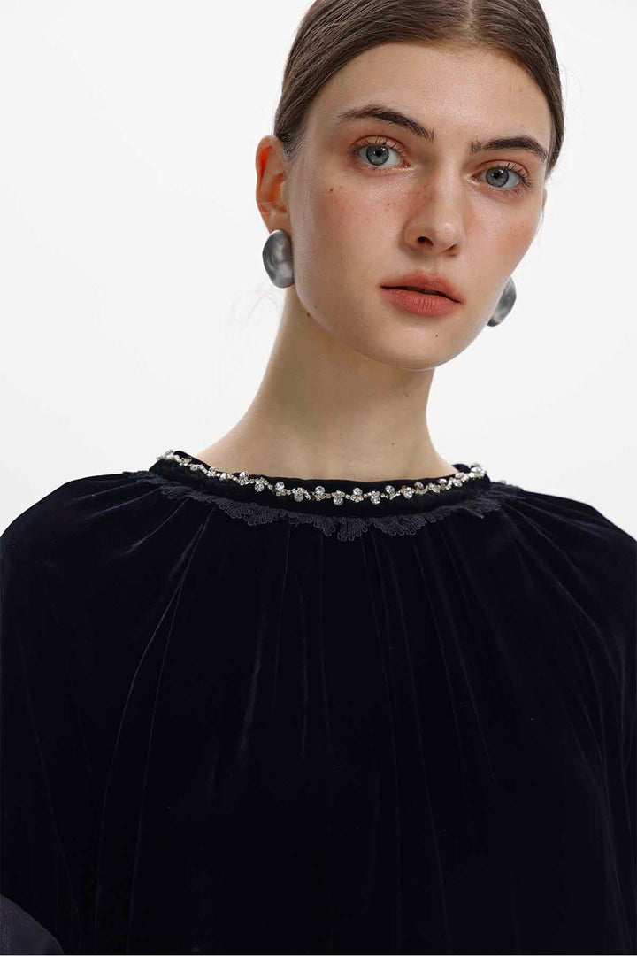 Delia Ruffle Sleeve Velvet Top
