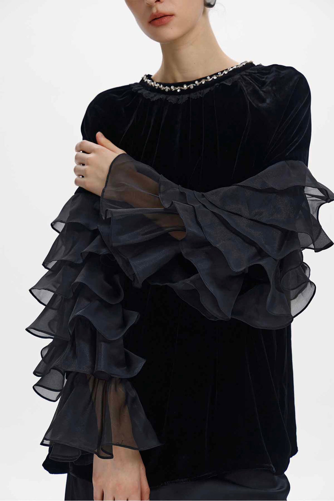 Delia Ruffle Sleeve Velvet Top
