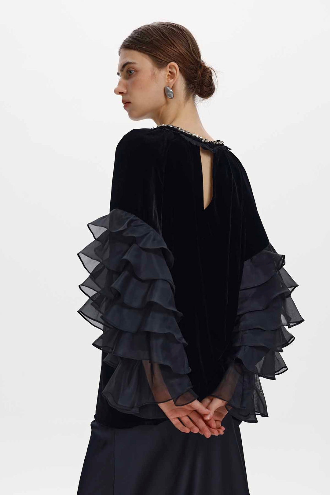 Delia Ruffle Sleeve Velvet Top