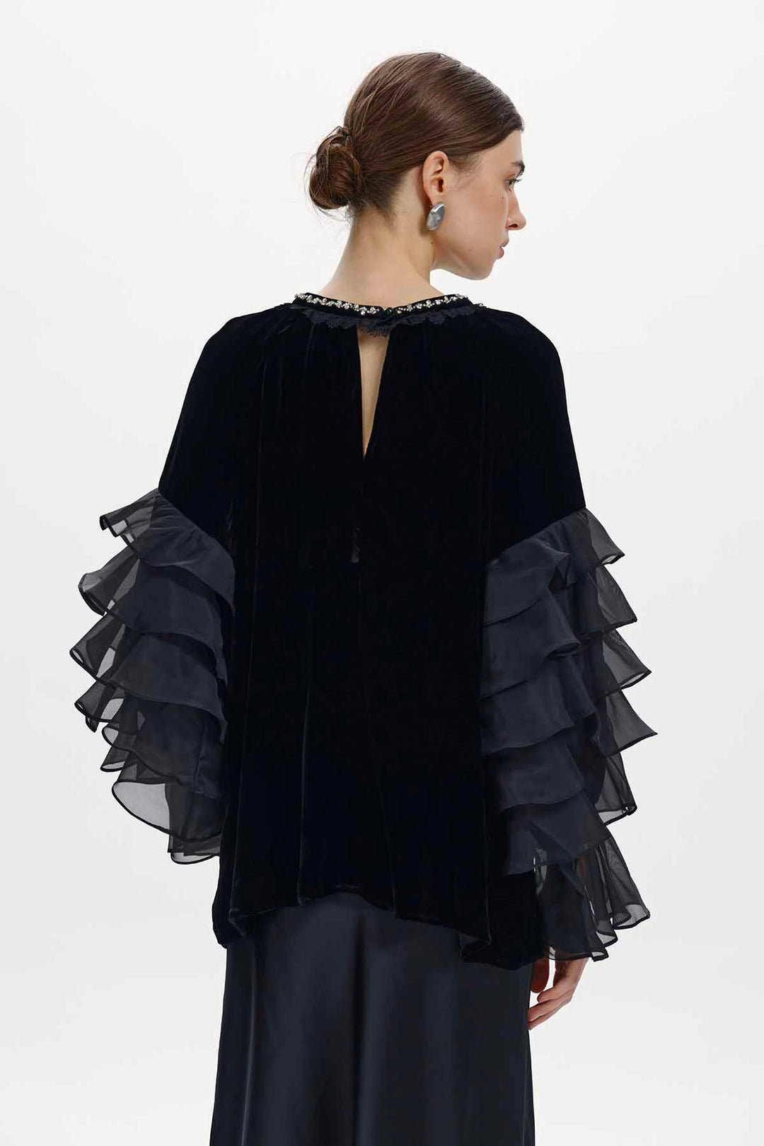 Delia Ruffle Sleeve Velvet Top