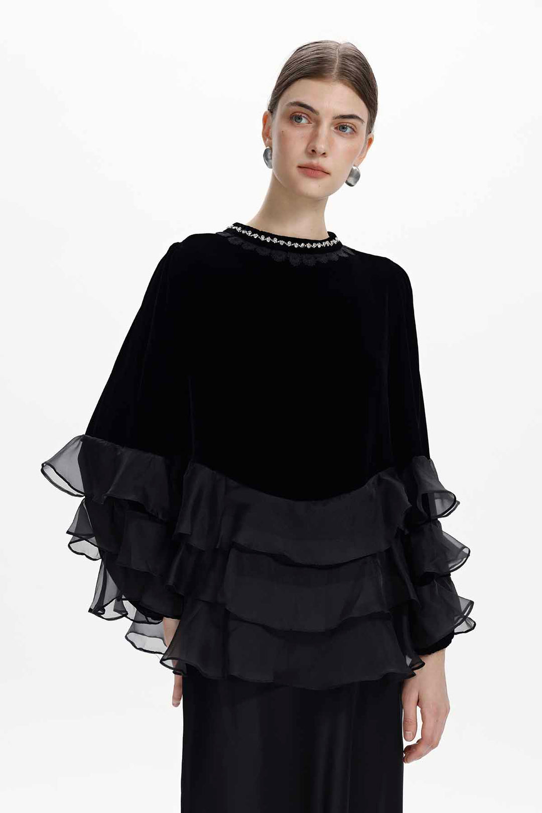 Mirabelle Layered-Ruffle Velvet Top