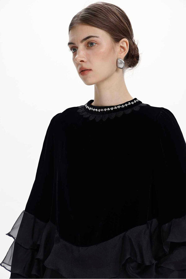Mirabelle Layered-Ruffle Velvet Top