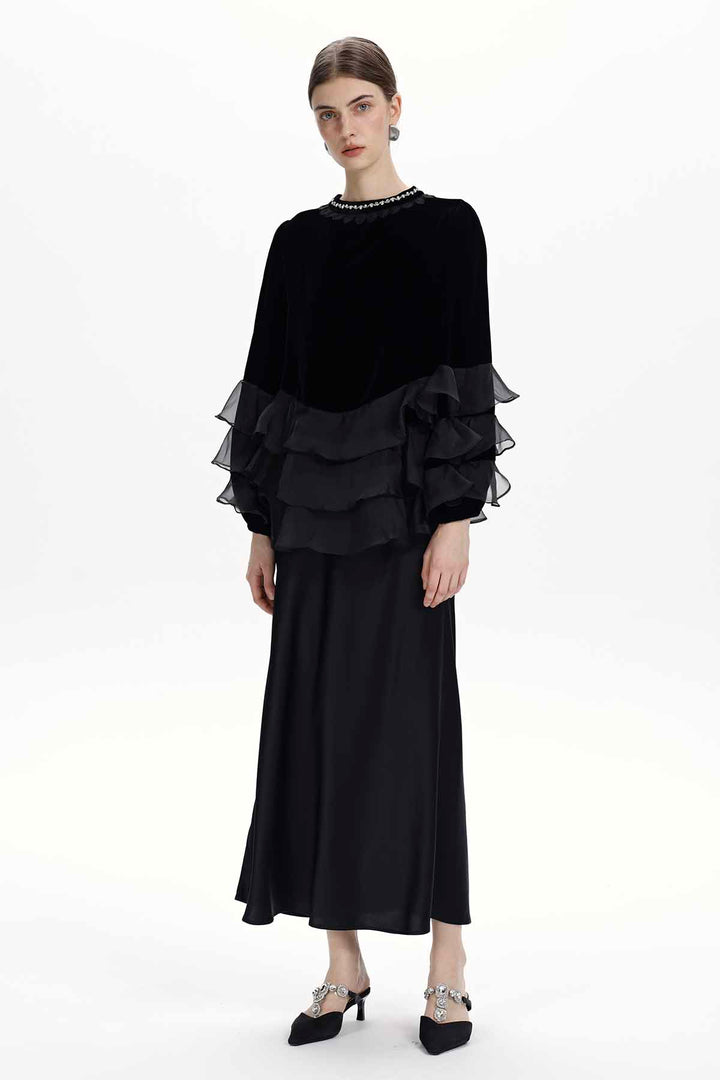 Mirabelle Layered-Ruffle Velvet Top