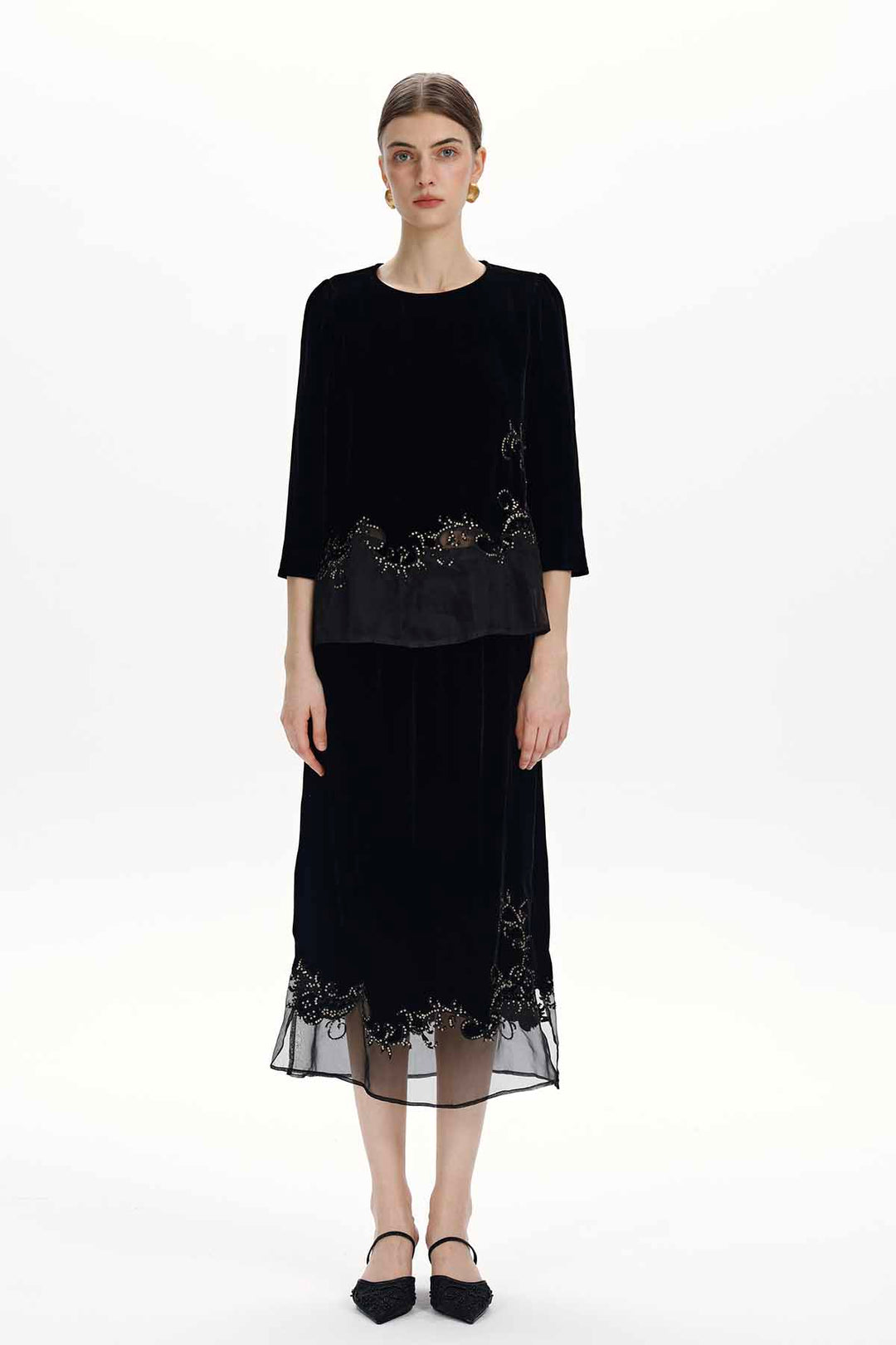 Evelina Beaded Velvet Two-Piece Set