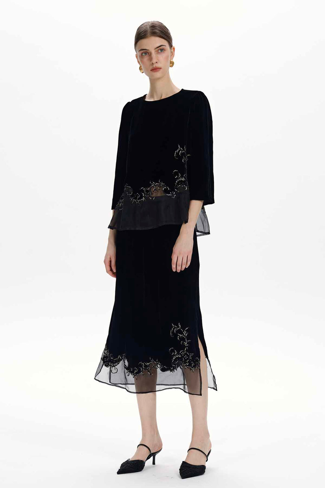 Evelina Beaded Velvet Two-Piece Set