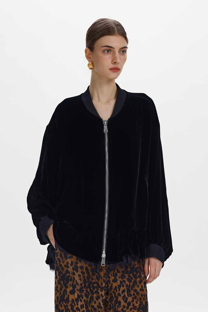Melisande Silk Velvet Zip-Up Jacket