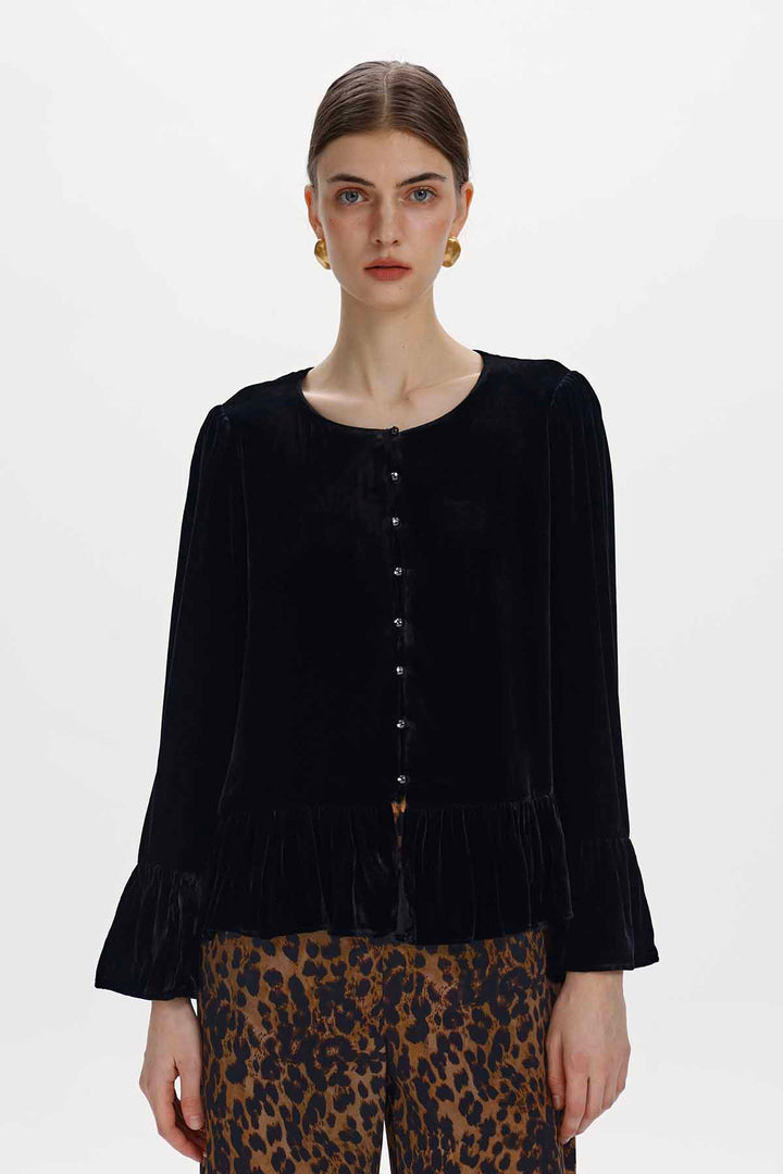 Jessamy Velvet Ruffle Trim Jacket