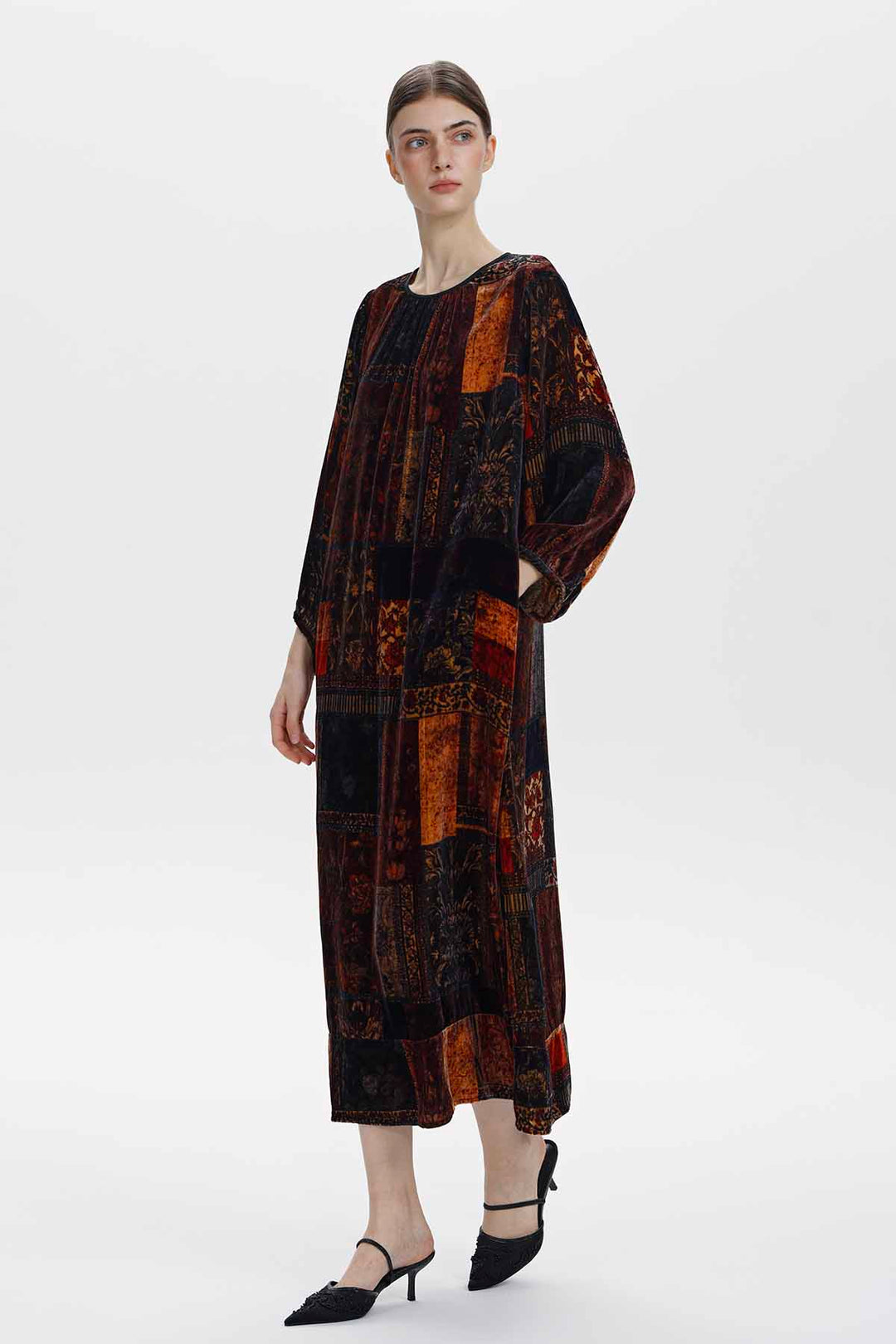 Ismerie Patchwork Print Velvet Maxi Dress