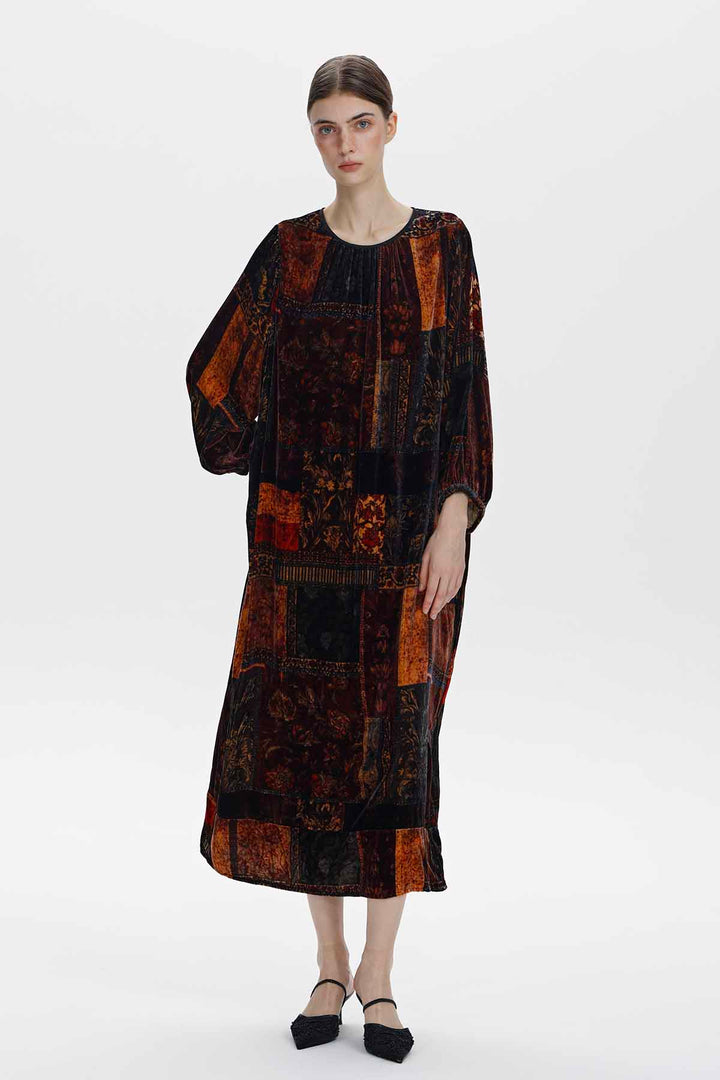 Ismerie Patchwork Print Velvet Maxi Dress