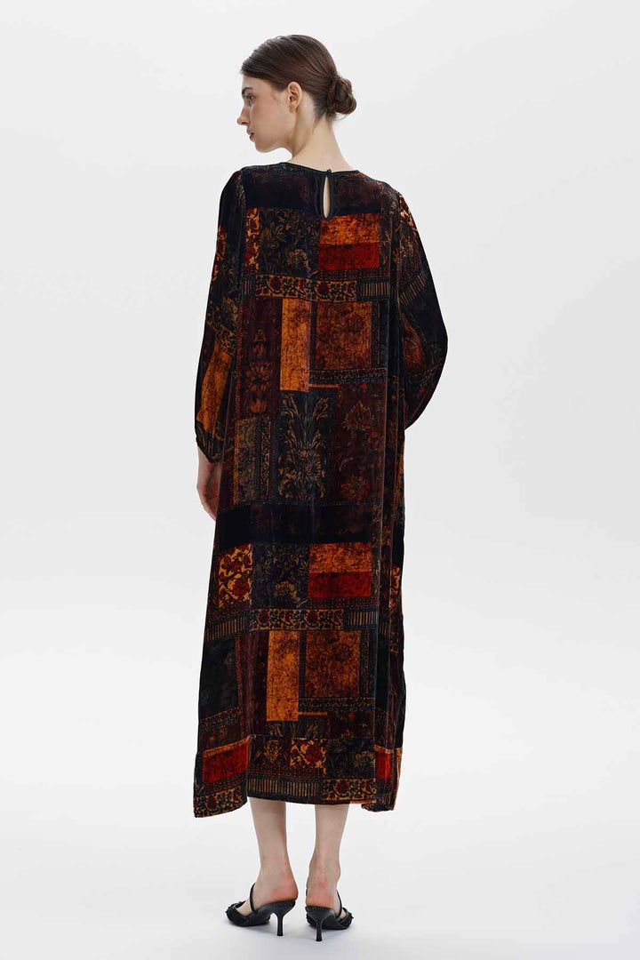 Ismerie Patchwork Print Velvet Maxi Dress