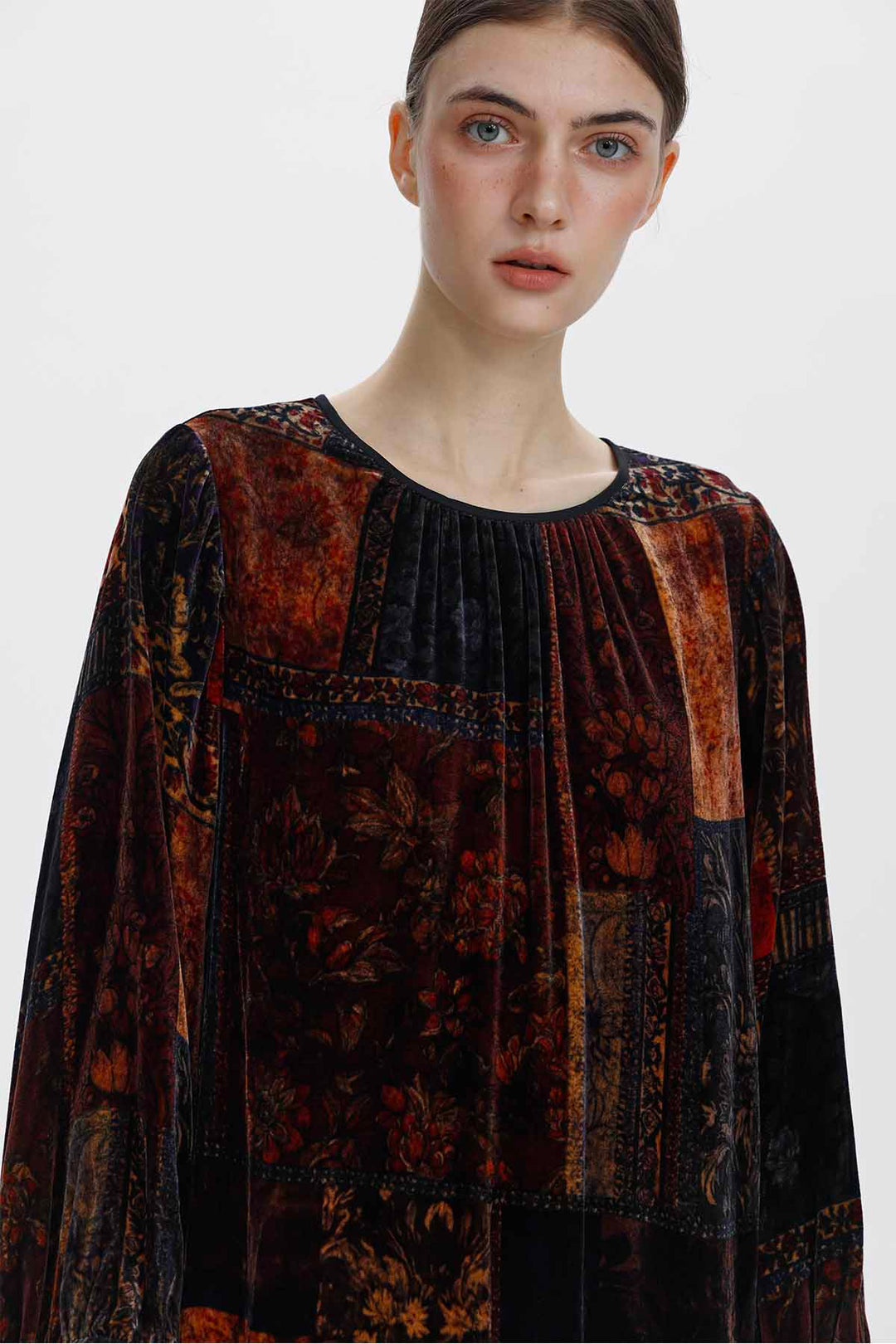 Ismerie Patchwork Print Velvet Maxi Dress