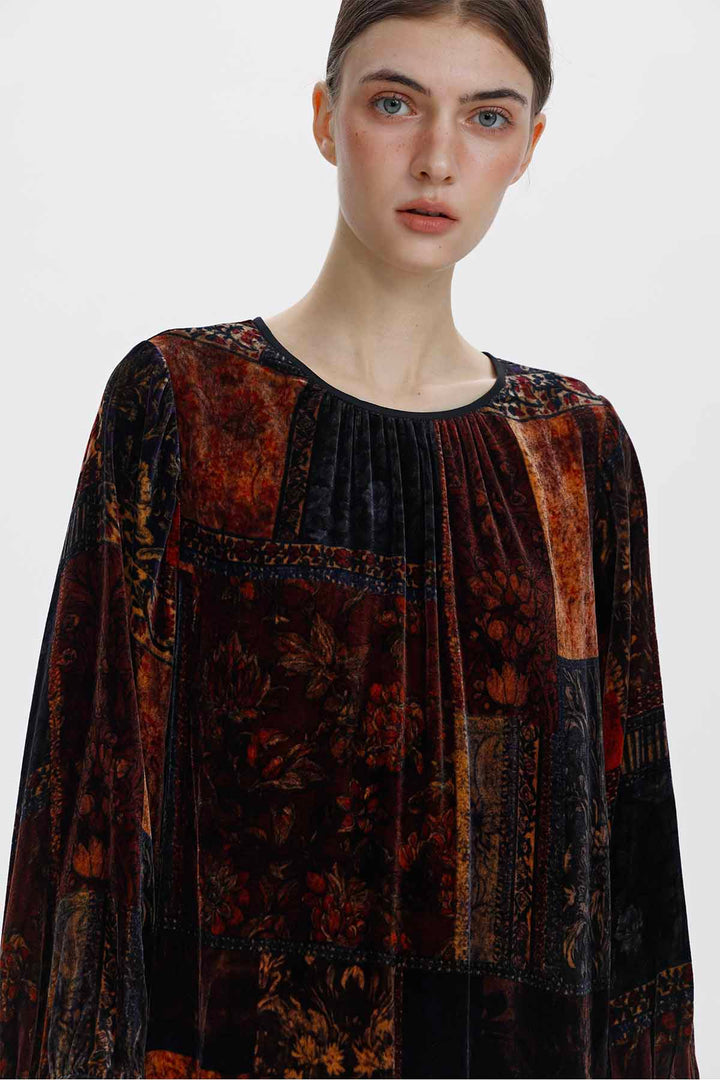 Ismerie Patchwork Print Velvet Maxi Dress