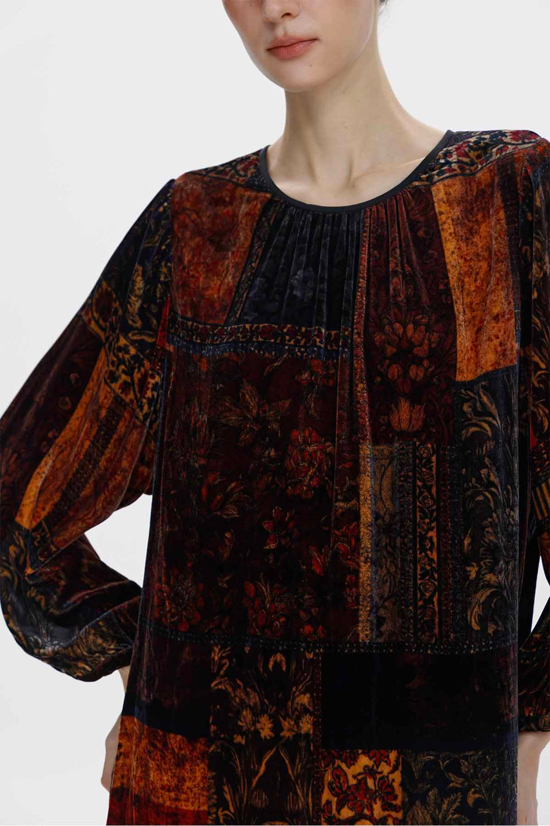 Ismerie Patchwork Print Velvet Maxi Dress