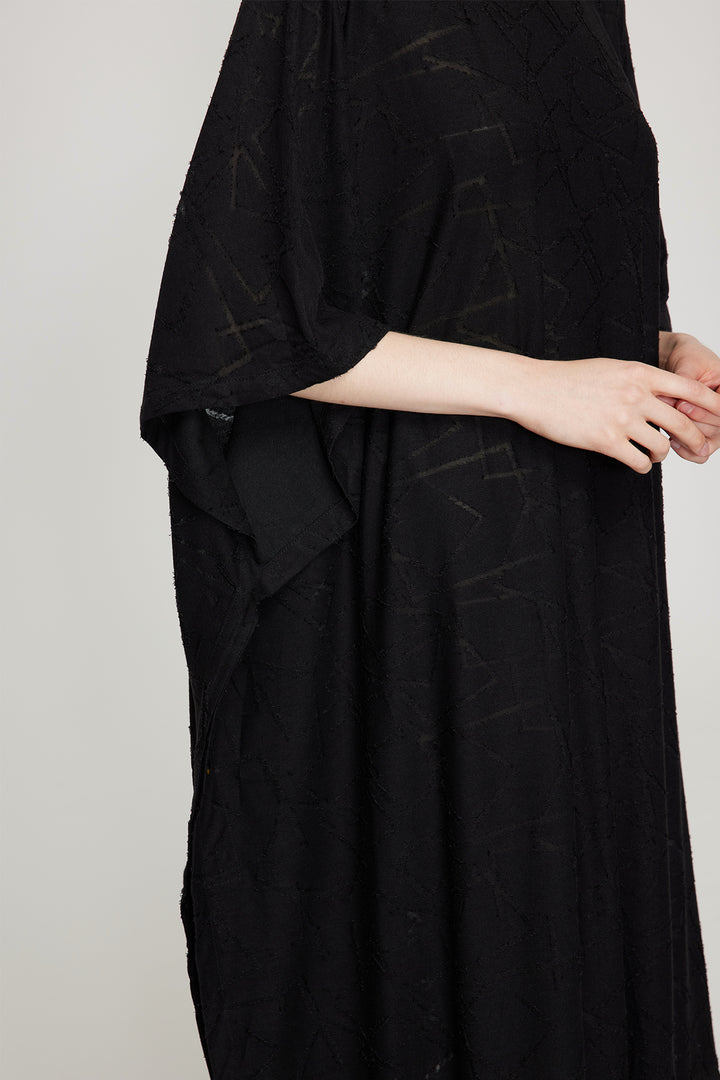 Batwing Sleeve Elegant Tassel Black Dress