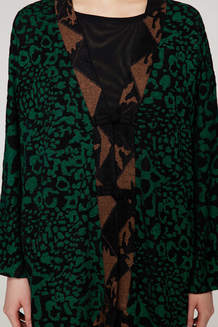 Manteau cardigan irrégulier imprimé léopard