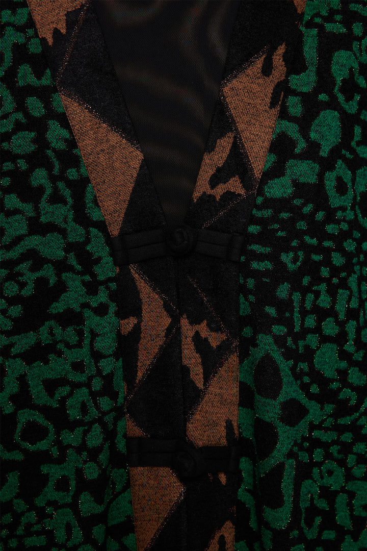 Casaco Cardigan Irregular com Estampa Leopardo