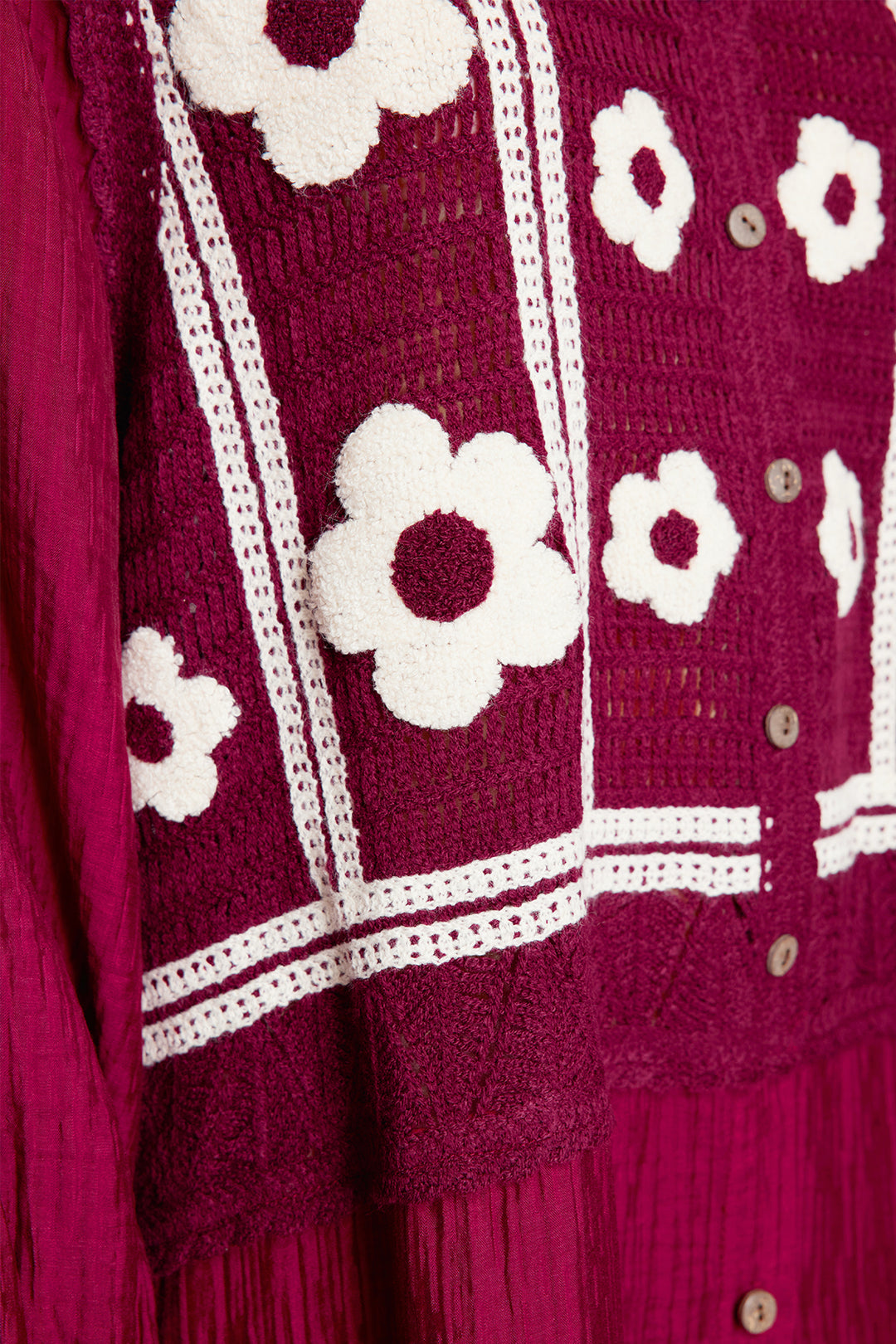 Robe chemise boutonnée en tricot à fleurs 3D