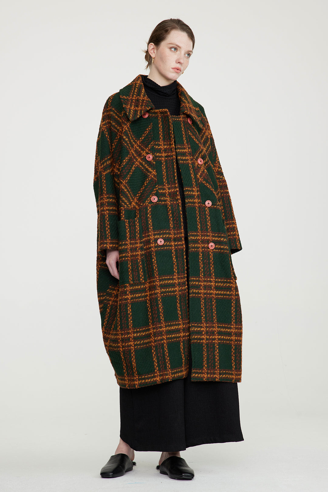 Manteau en laine à carreaux vintage décontracté