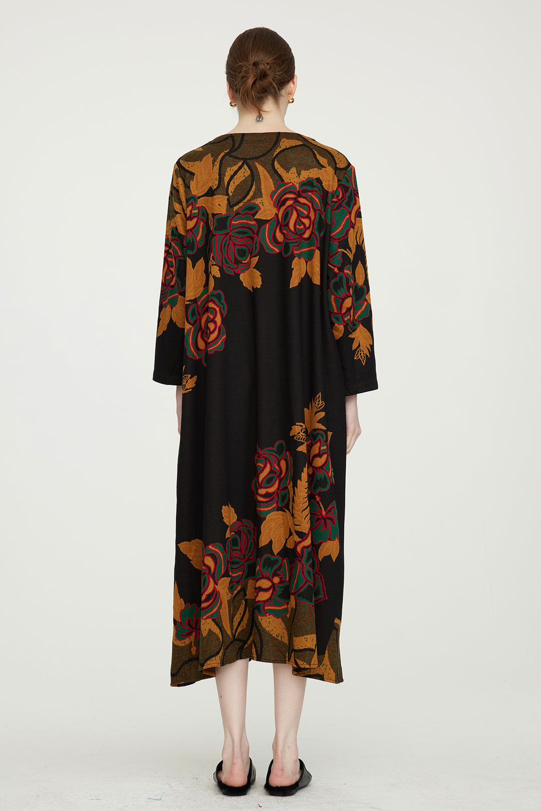 Robe longue épissure en maille à col en V Vintage Rose