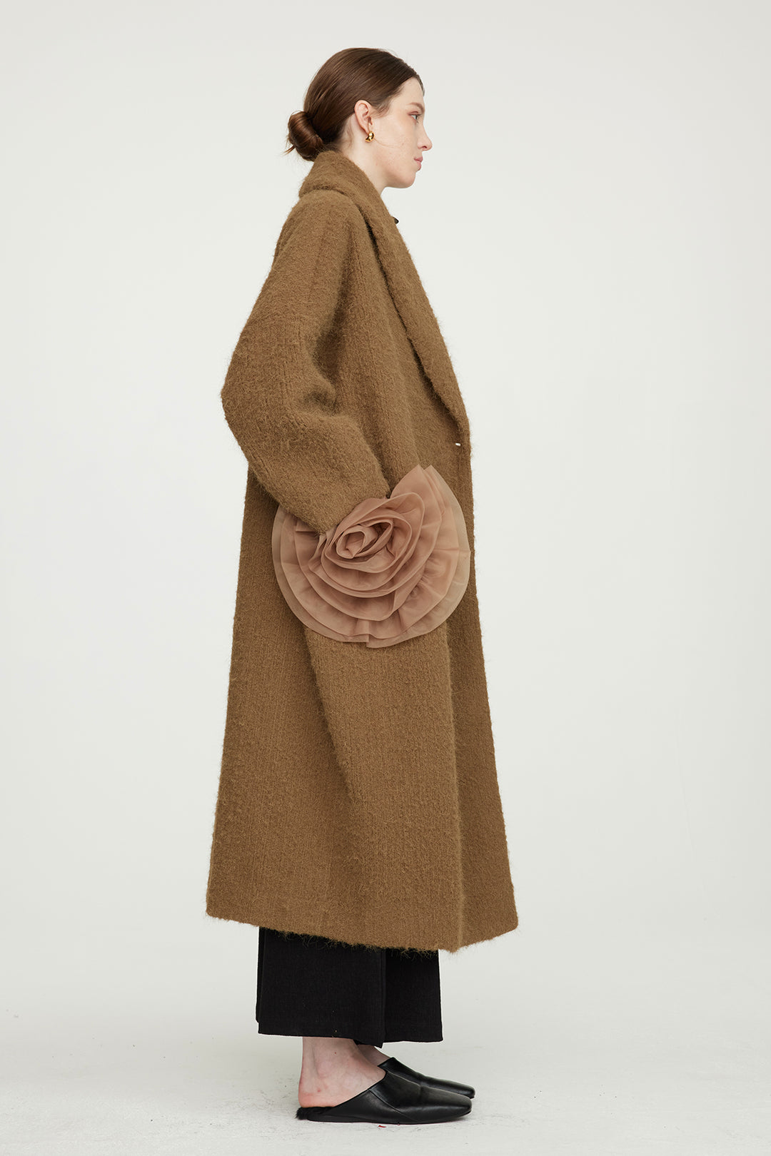 Manteau en laine confortable uni Flower Deco