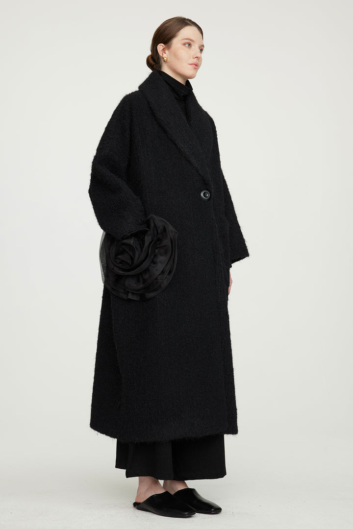 Abrigo de lana acogedor y liso con diseño floral