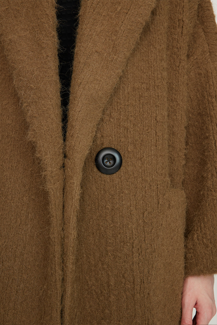 Flower Deco Solid Cozy Wool Coat