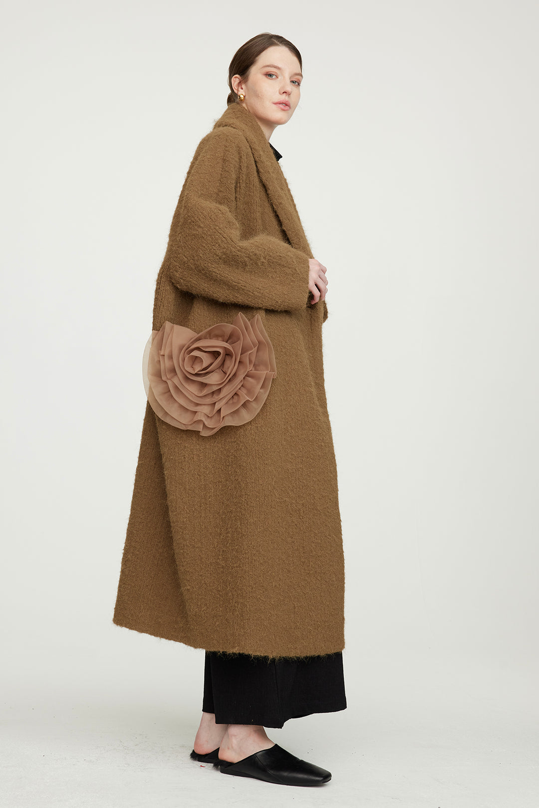 Flower Deco Solid Cozy Wool Coat