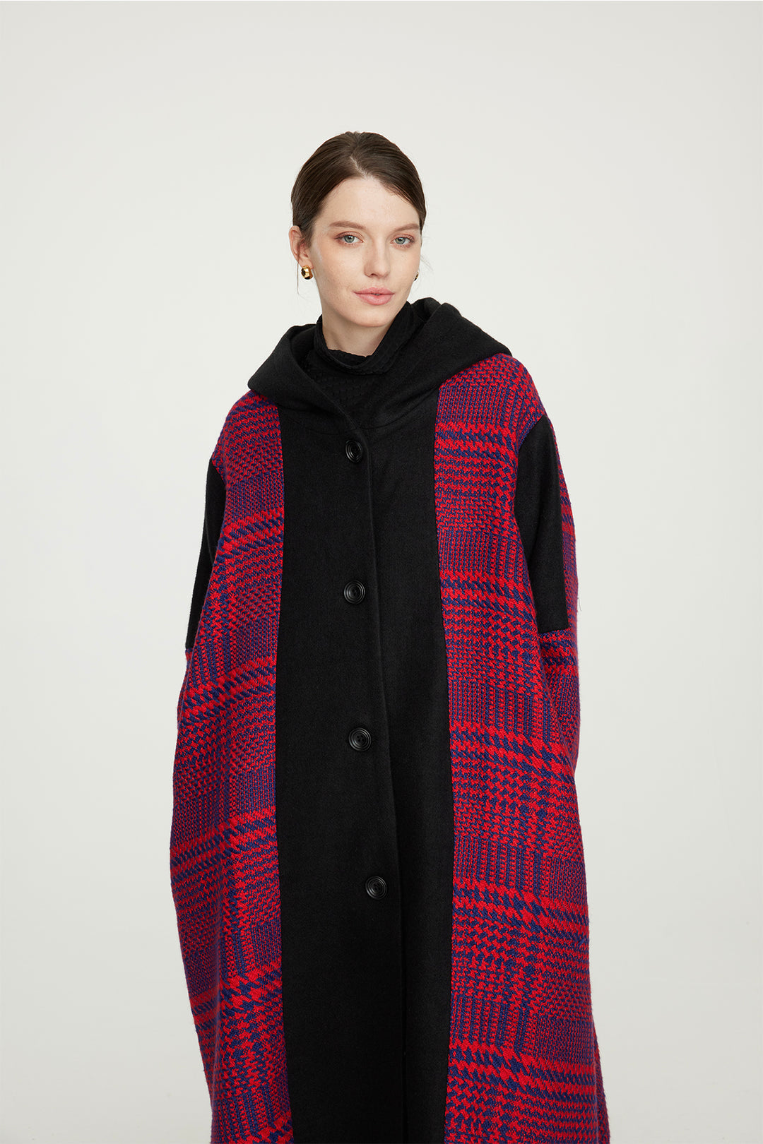 Lässiger Mantel aus gespleißter Wolle mit Gittermuster