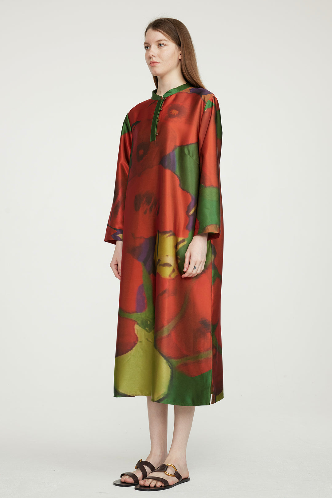 Margot Retro Design Long Sleeve Dress - Red