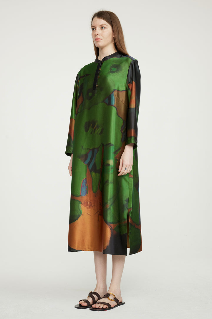 Margot Retro Design Long Sleeve Dress - Green