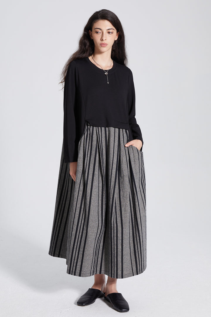 Oversize Stripes Splice Maxi Dress