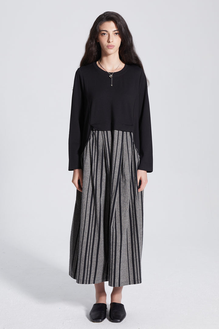 Oversize Stripes Splice Maxi Dress