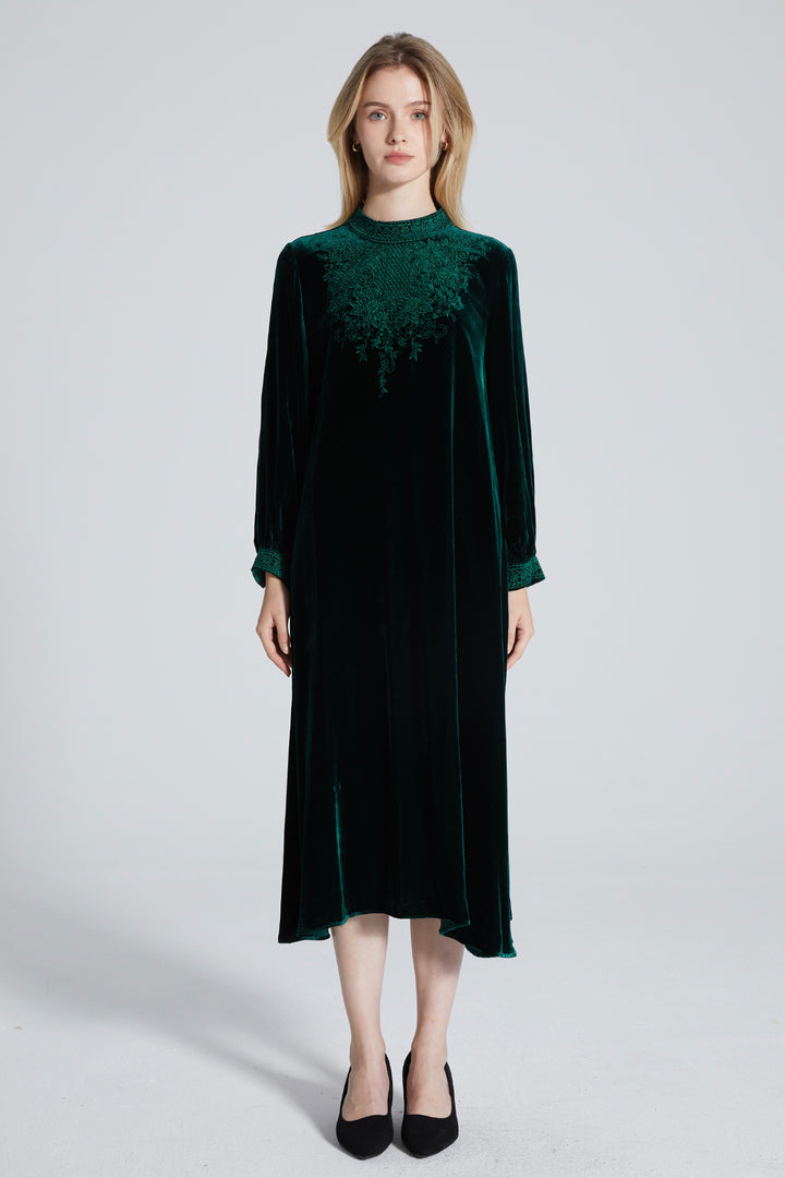 Chrystal Embroidered Velvet Dress